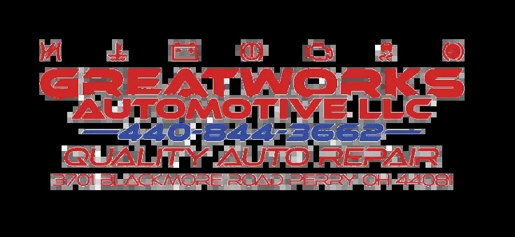 Creekside Auto Works logo featuring red text with automotive repair and quality service messaging on black background