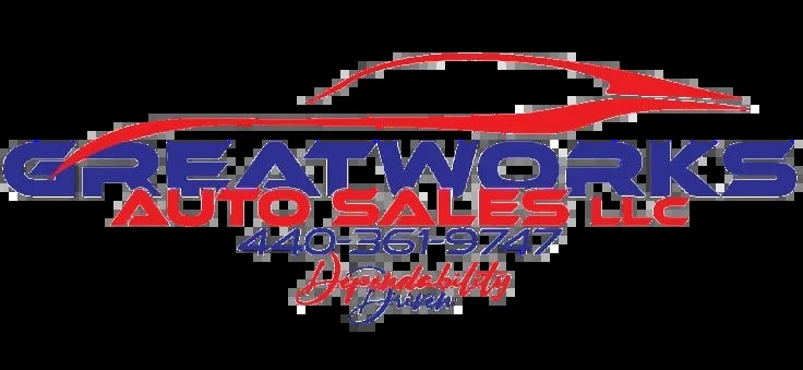 Grayworks Auto Sales LLC logo featuring red and blue text with a stylized car graphic on black background